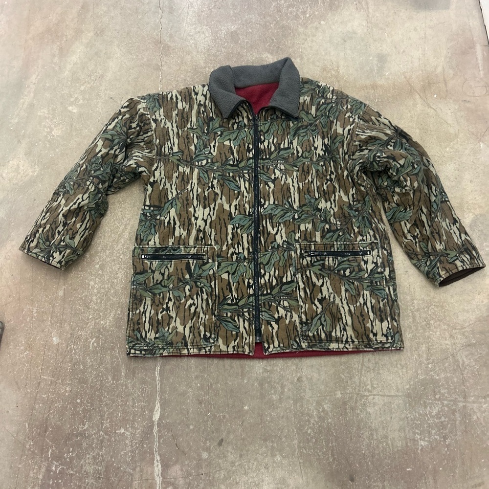 90s realtree camouflage mossy‎ oak fleece lined ykk zipper jacket